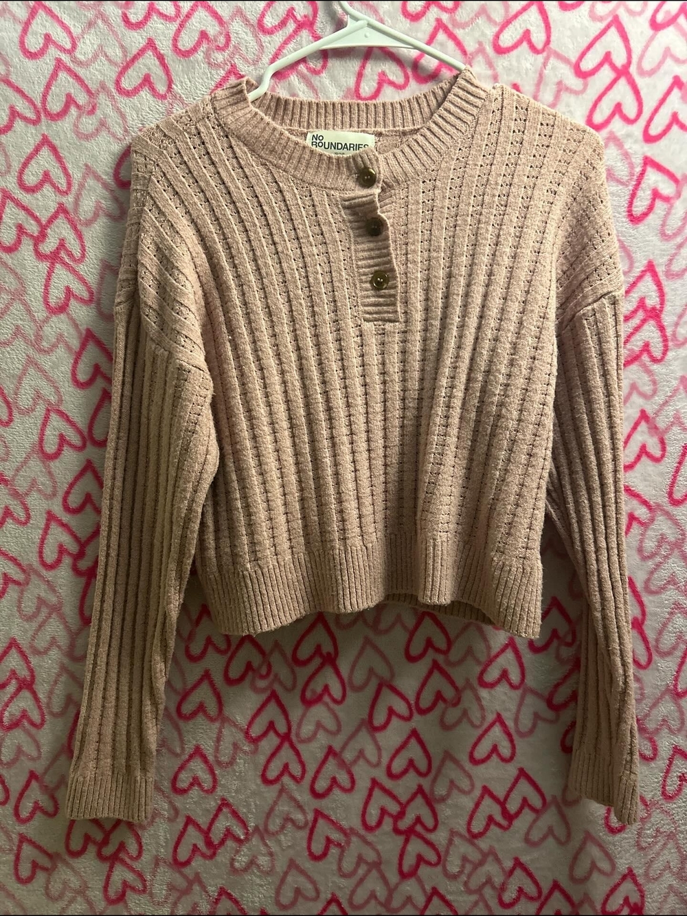 No Boundaries Dusty Pink Ribbed Button-Neck Sweater